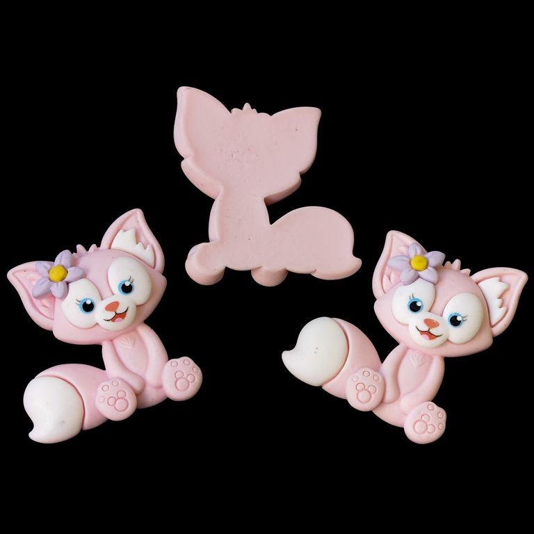 PLASTIC BEADS - RESIN 3D - FOR GLUING - FOX 01 - 43x48x10mm PINK (LIGHT) AND WHITE - PACKAGE 10pcs.