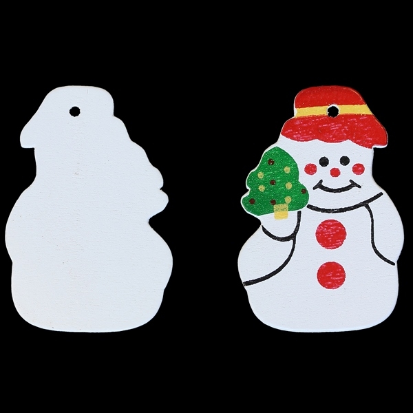 WOODEN FIGURES - PENDANT CHRISTMAS - SNOWMAN 03 - 24x30x2mm WHITE - 10 pcs. Hole-2.0mm