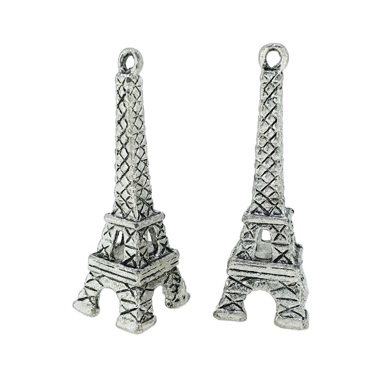 METAL BEADS - PENDANT - EIFFEL TOWER 02 - 14x41x13mm NICKEL - PACKAGE 11pcs. Hole-2.0mm