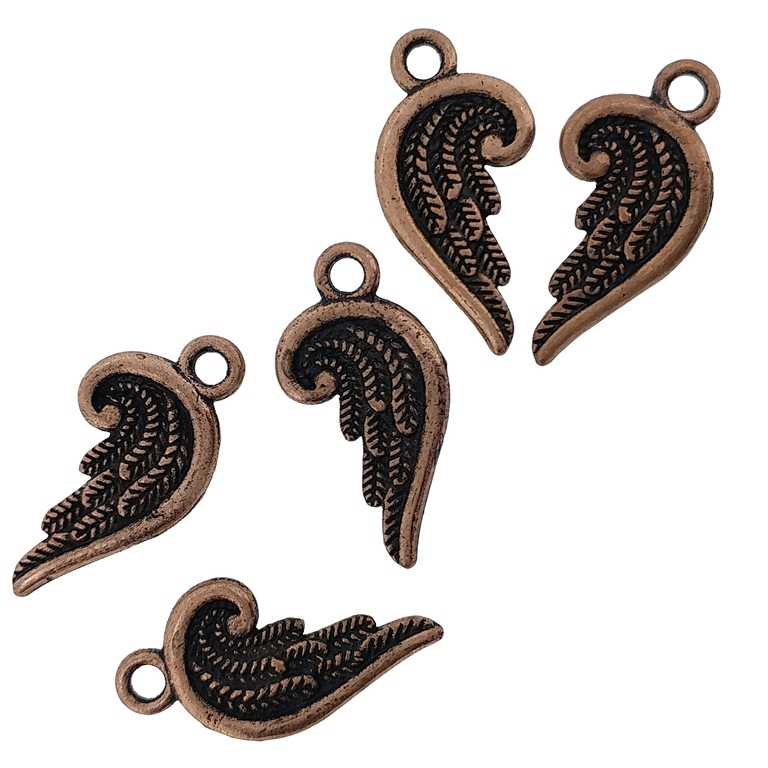 METAL BEADS - PENDANT - ANGEL WING 02 - 10x19x1.5mm ANTIQUE BRASS - 20pcs. Hole-2.0mm