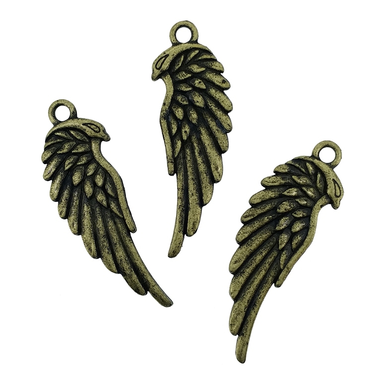 METAL BEADS - PENDANT - ANGEL WING 03 - 11x33.5x1.8mm ANTIQUE BRONZE - PACKAGE 62pcs. Hole-2.2mm