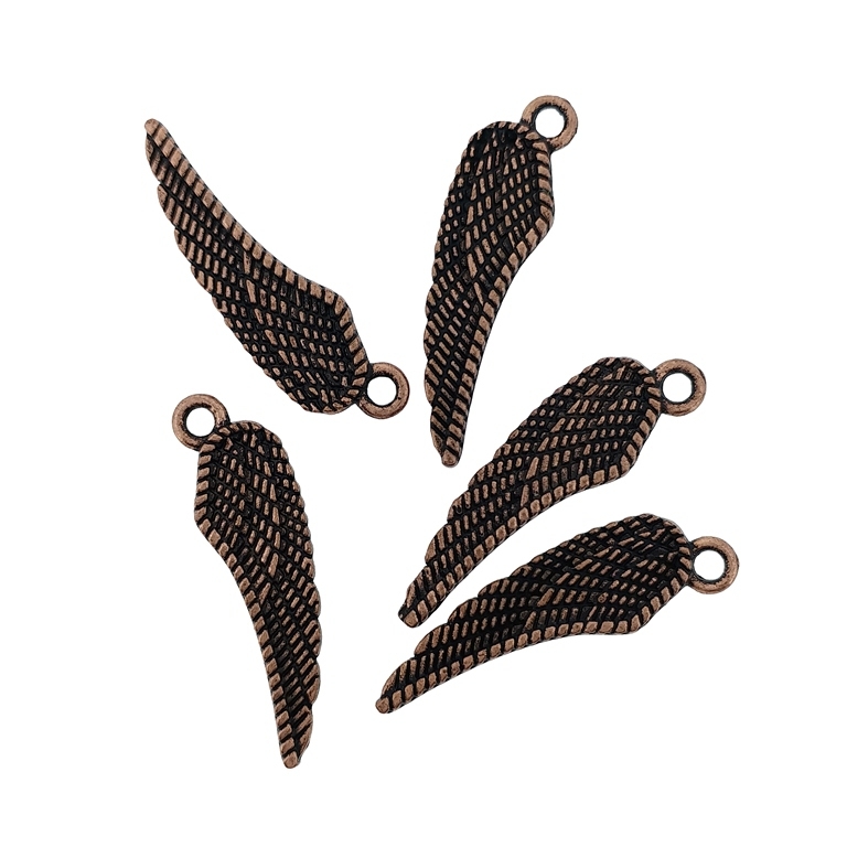 METAL BEADS - PENDANT - ANGEL WING 04 - 7x26x1.8mm ANTIQUE BRASS - PACKAGE 125pcs. Hole-2.0mm