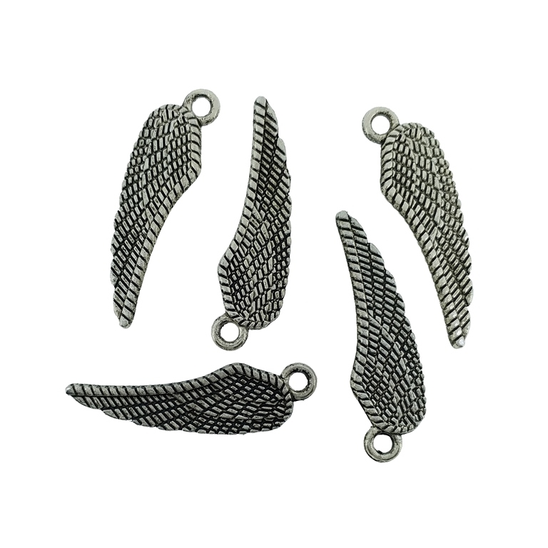 METAL BEADS - PENDANT - ANGEL WING 04 - 7x26x1.8mm NICKEL - 10pcs. Hole-2.0mm