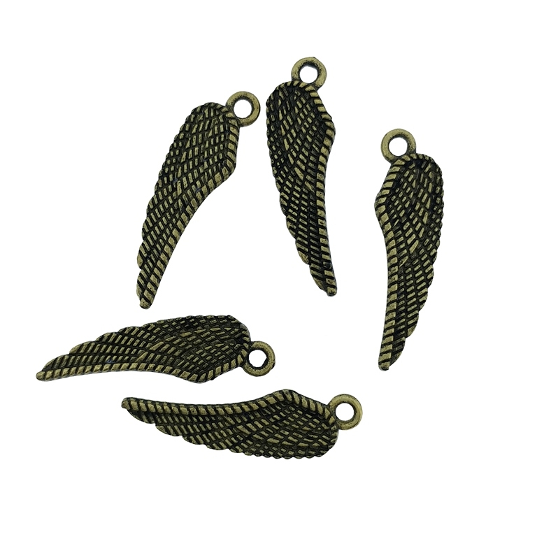 METAL BEADS - PENDANT - ANGEL WING 04 - 7x26x1.8mm ANTIQUE BRONZE - 10pcs. Hole-2.0mm