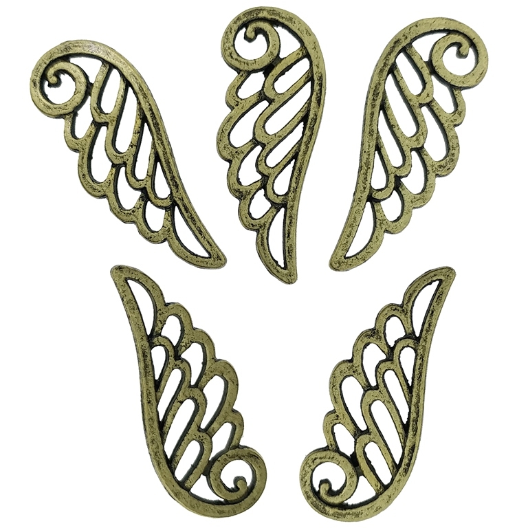 METAL BEADS - PENDANT - ANGEL WING CONTOUR 01 - 10x24x1.5mm ANTIQUE BRONZE - 10pcs. Hole-1.5mm