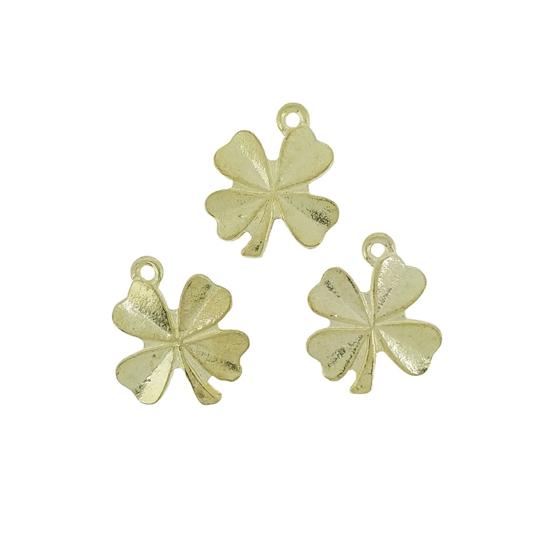 METAL BEADS - PENDANT - CLOVER 02 - 15x18x1.7mm GOLD - 10pcs. Hole-1.3mm