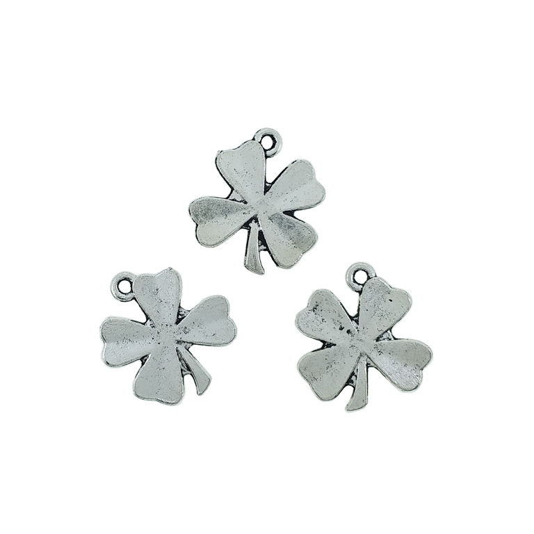 METAL BEADS - PENDANT - CLOVER 02 - 15x18x1.7mm NICKEL - 10pcs. Hole-1.3mm