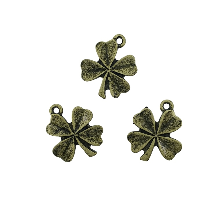 METAL BEADS - PENDANT - CLOVER 02 - 15x18x1.7mm ANTIQUE BRONZE - 10pcs. Hole-1.3mm