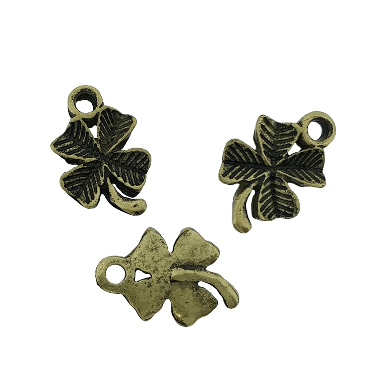 METAL BEADS - PENDANT - CLOVER RELIEF 01 - 11x16x2mm ANTIQUE BRONZE - 10pcs. Hole-2.2mm