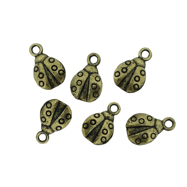 METAL BEADS - PENDANT - LADYBUG 01 - 9x14x5mm ANTIQUE BRONZE - PACKAGE 70pcs. Hole-2.0mm