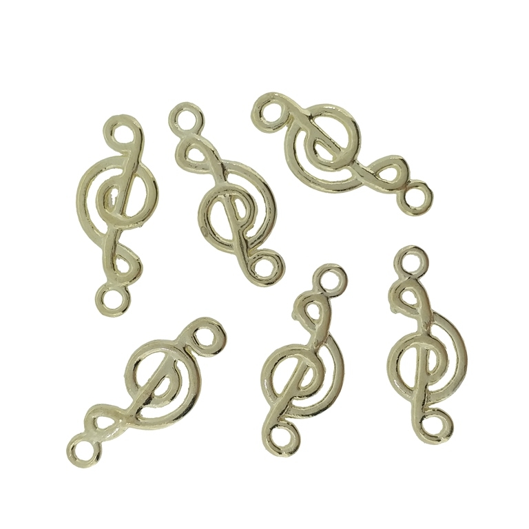 METAL BEADS - PENDANT - TREBLE CLEF 02 - 8x19.5x1mm GOLD - 20pcs. Hole-1.5mm