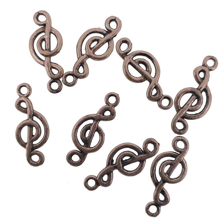 METAL BEADS - PENDANT - TREBLE CLEF 02 - 8x19.5x1mm ANTIQUE BRASS - 20pcs. Hole-1.5mm