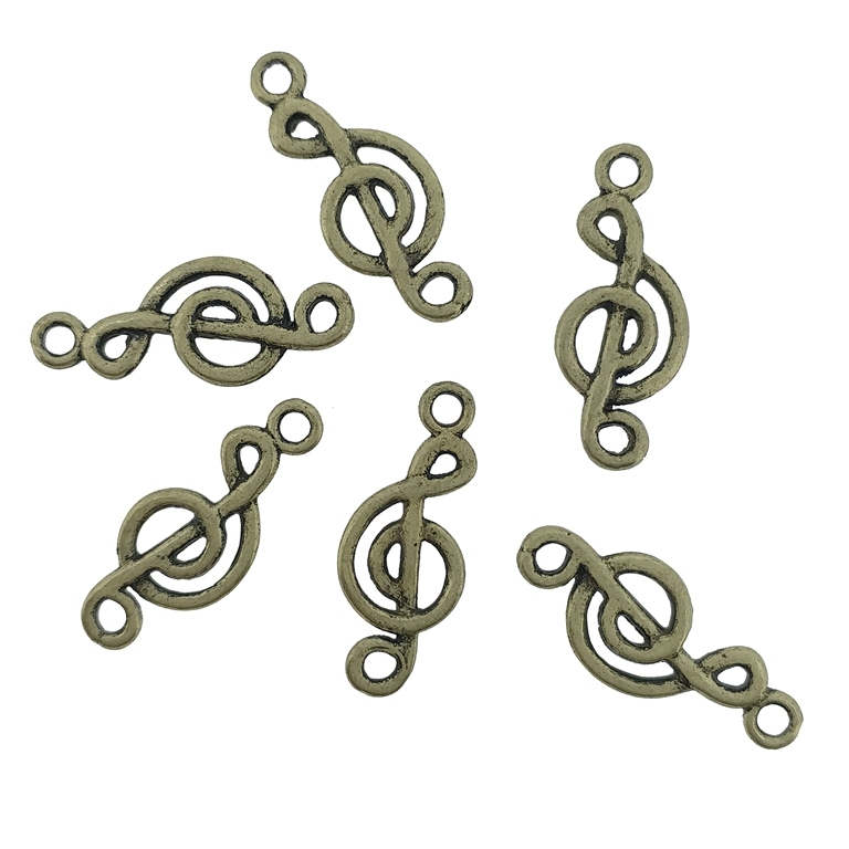 METAL BEADS - PENDANT - TREBLE CLEF 02 - 8x19.5x1mm ANTIQUE BRONZE - 20pcs. Hole-1.5mm