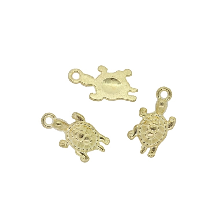 METAL BEADS - PENDANT - TURTLE 02 - 14x23x4mm GOLD - PACKAGE 50pcs. Hole-2.4mm