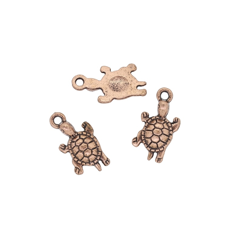 METAL BEADS - PENDANT - TURTLE 02 - 14x23x4mm ANTIQUE BRASS - 8pcs. Hole-2.4mm