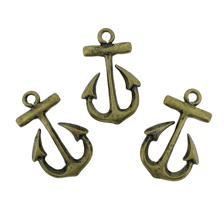 METAL BEADS - PENDANT - ANCHOR 02 - 15x24x3mm ANTIQUE BRONZE - 4pcs. Hole-2.2mm