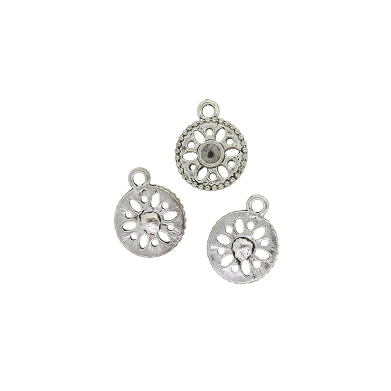 METAL BEADS - PENDANT - ROUND 02 FLOWER - 13x17x2.5mm NICKEL - 10pcs. Hole-2.2mm