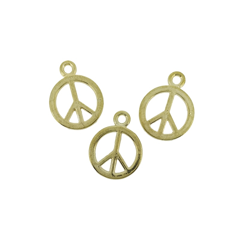 METAL BEADS - PENDANT - PEACE SIGN 01 - 14x18x1.8mm GOLD - 10pcs. Hole-2.0mm