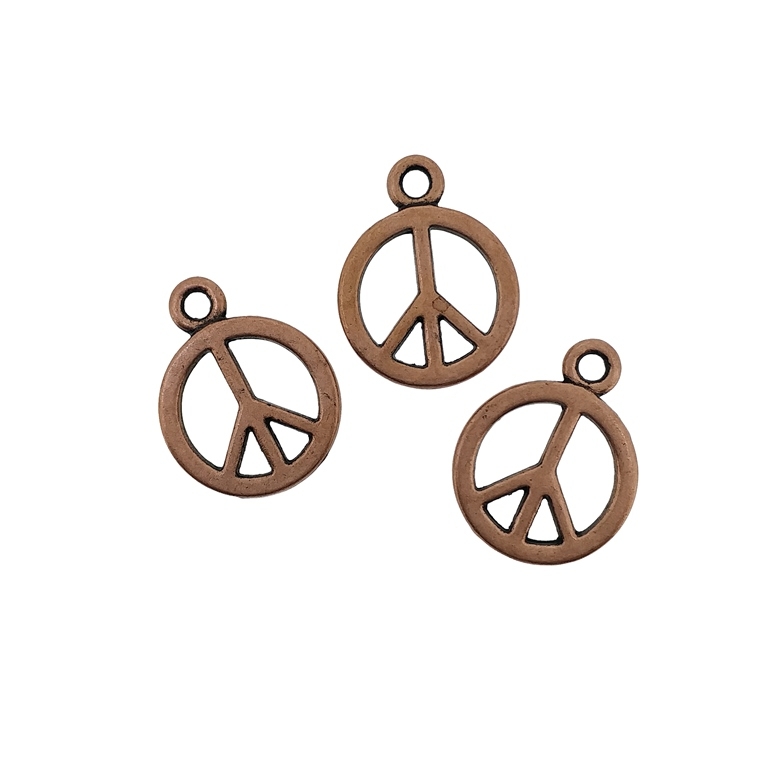 METAL BEADS - PENDANT - PEACE SIGN 01 - 14x18x1.8mm ANTIQUE BRASS - 10pcs. Hole-2.0mm