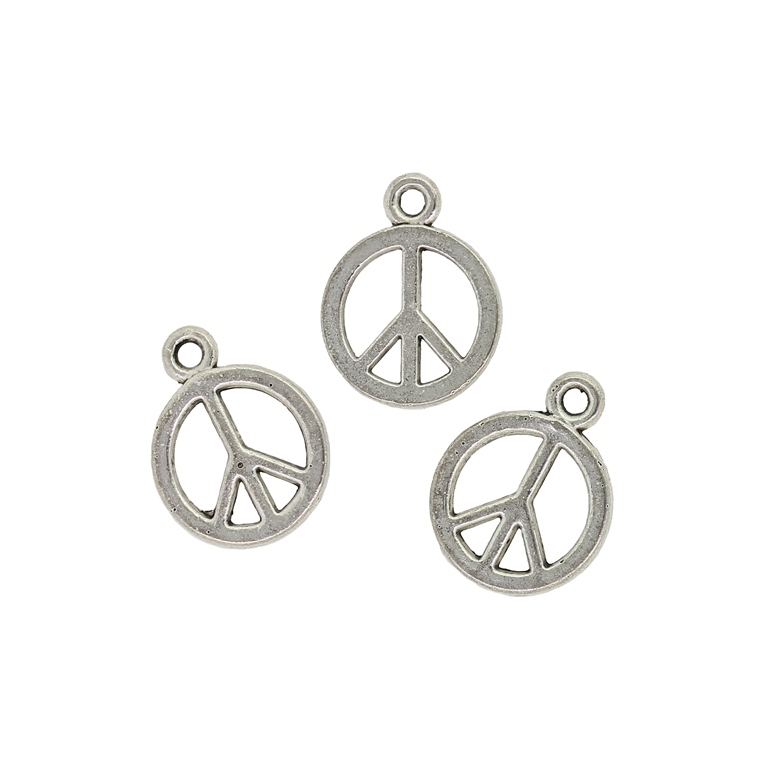 METAL BEADS - PENDANT - PEACE SIGN 01 - 14x18x1.8mm NICKEL - 10pcs. Hole-2.0mm