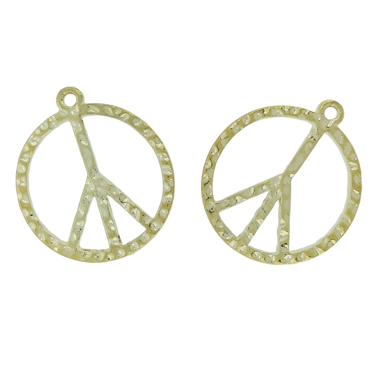 METAL BEADS - PENDANT - PEACE SIGN 02 - 27x31x2mm GOLD - 4pcs. Hole-2.2mm