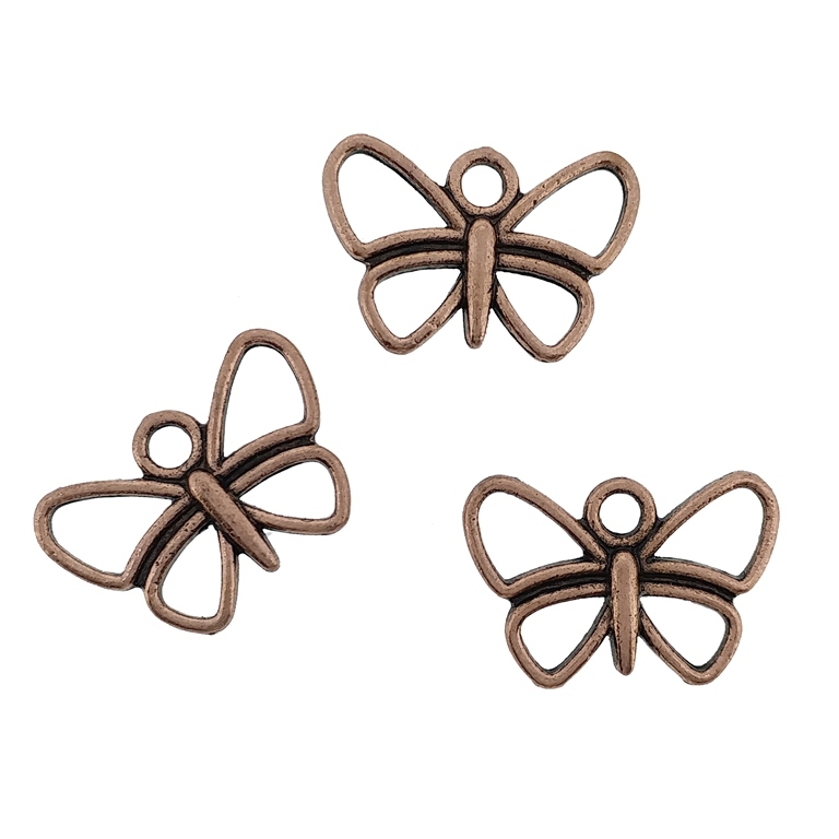 METAL BEADS - PENDANT - BUTTERFLY CONTOUR 02 - 16.5x11x2.5mm ANTIQUE BRASS - PACKAGE 145pcs. Hole-2.0mm