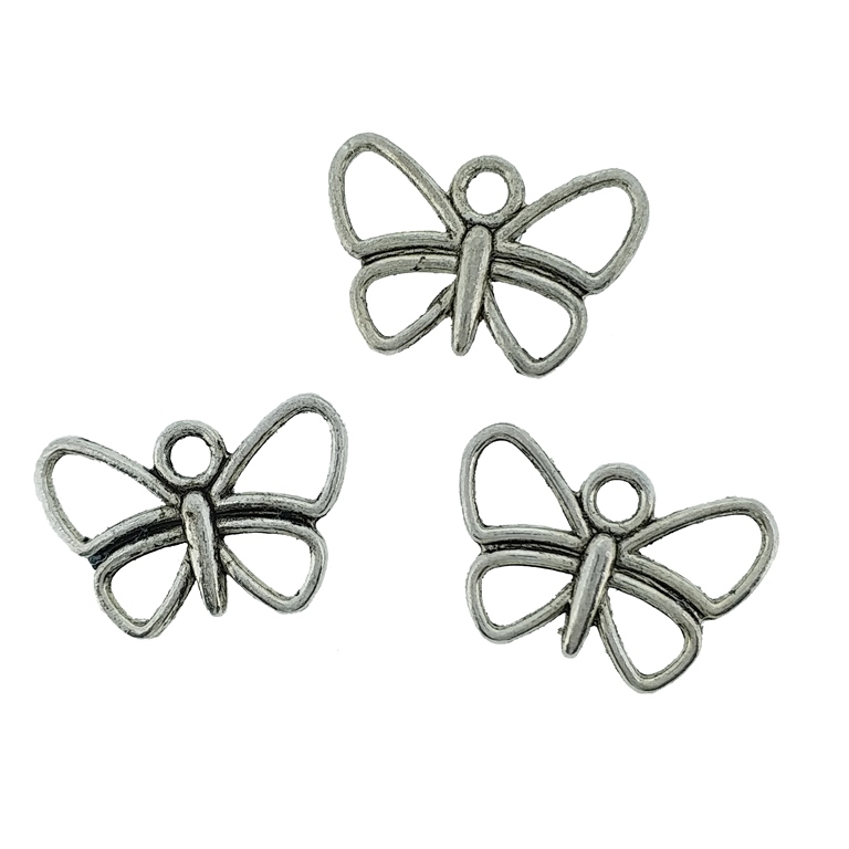 METAL BEADS - PENDANT - BUTTERFLY CONTOUR 02 - 16.5x11x2.5mm NICKEL - PACKAGE 145pcs. Hole-2.0mm