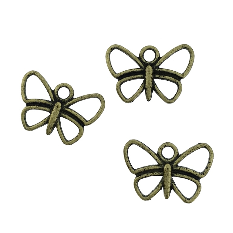 METAL BEADS - PENDANT - BUTTERFLY CONTOUR 02 - 16.5x11x2.5mm ANTIQUE BRONZE - 10pcs. Hole-2.0mm