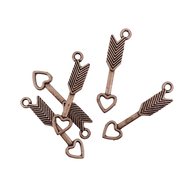 METAL BEADS - PENDANT - ARROW WITH HEART - 7x30x2mm ANTIQUE BRASS - 10pcs. Hole-2.0mm