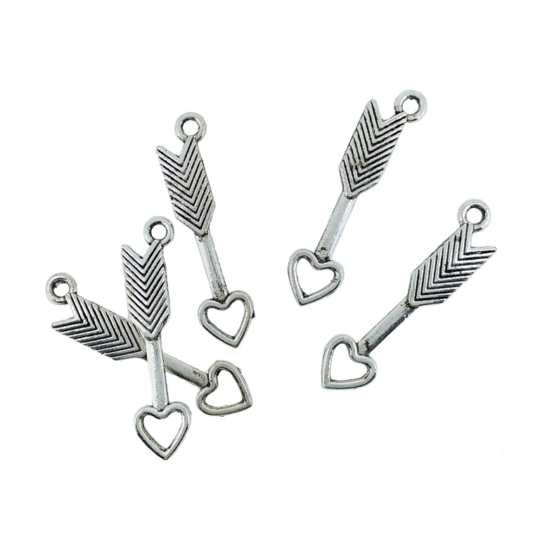 METAL BEADS - PENDANT - ARROW WITH HEART - 7x30x2mm NICKEL - PACKAGE 100pcs. Hole-2.0mm