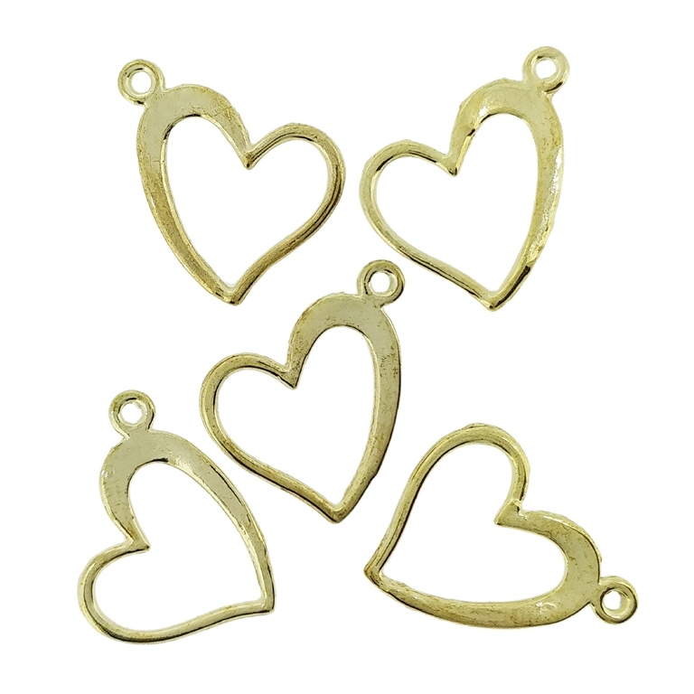 METAL BEADS - PENDANT - HEART 05 CONTOUR - 13x17x1mm GOLD - 20pcs. Hole-1.4mm