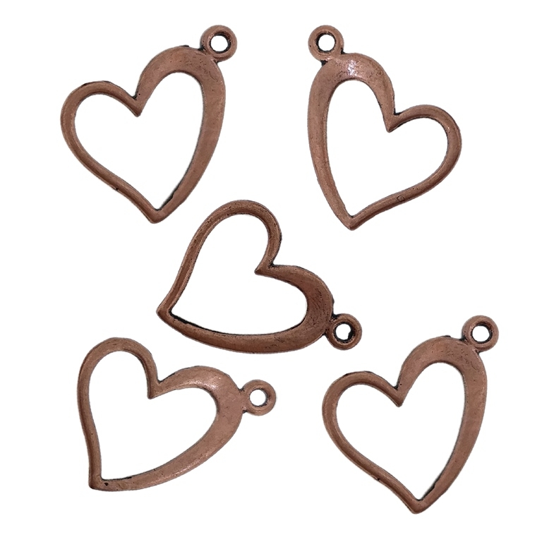 METAL BEADS - PENDANT - HEART 05 CONTOUR - 13x17x1mm ANTIQUE BRASS - PACKAGE 150pcs. Hole-1.4mm