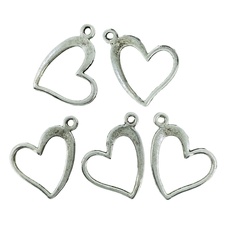 METAL BEADS - PENDANT - HEART 05 CONTOUR - 13x17x1mm NICKEL - PACKAGE 150pcs. Hole-1.4mm