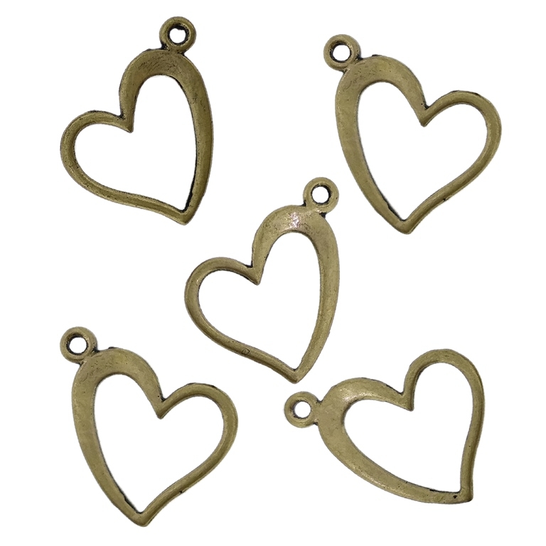 METAL BEADS - PENDANT - HEART 05 CONTOUR - 13x17x1mm ANTIQUE BRONZE - 20pcs. Hole-1.4mm