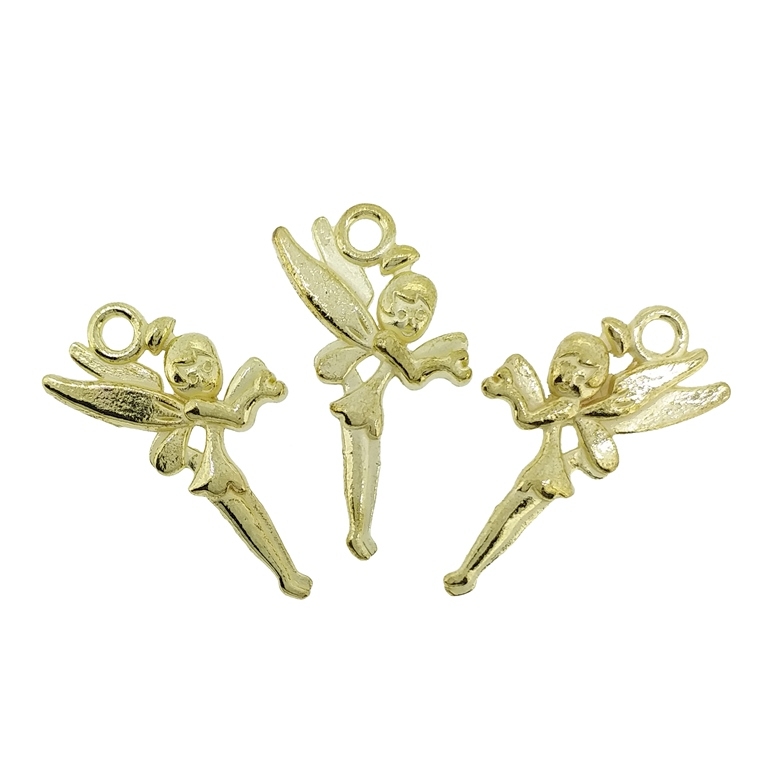 METAL BEADS - PENDANT - FAIRY 01 - 14x25x2.5mm GOLD - 10pcs. Hole-2.2mm