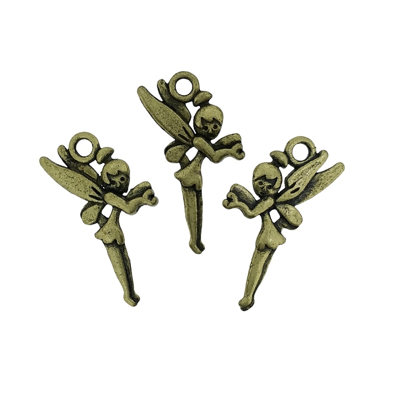 METAL BEADS - PENDANT - FAIRY 01 - 14x25x2.5mm ANTIQUE BRONZE - 10pcs. Hole-2.2mm