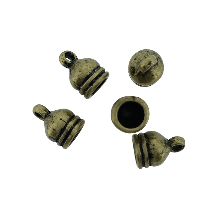 METAL BEADS - PENDANT - HAT SEMI-OVAL WITH STRIPES 01 - 7x10.5mm ANTIQUE BRONZE - PACKAGE 115pcs. Hole-1.8mm