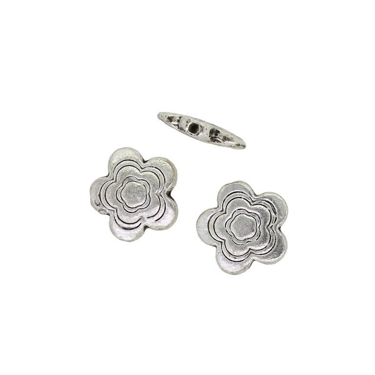 METAL BEADS - FLOWER RELIEF 02 - 12.5x13x3mm NICKEL - 5pcs. Hole-1.5mm