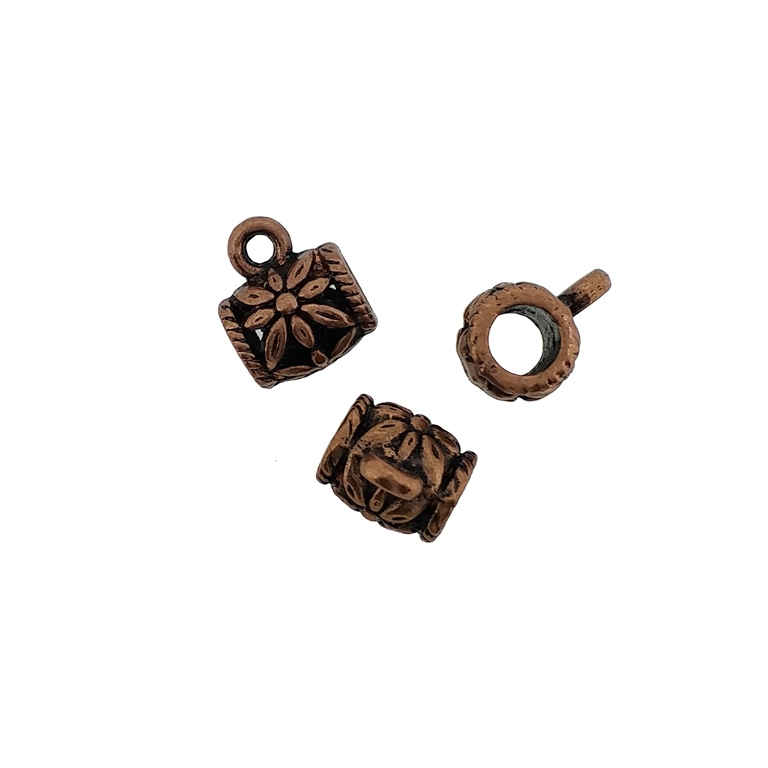 METAL BEADS - CYLINDER 01 FLOWERS WITH RING 1.7mm - 8x10x7mm ANTIQUE BRASS - PACKAGE 110pcs. Hole-3.8mm