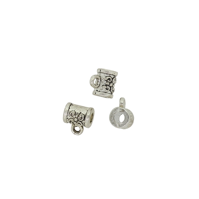 METAL BEADS - CYLINDER 02 RELIEF WITH RING 1.5mm - 7.5x8x6mm NICKEL - 10pcs. Hole-3.0mm