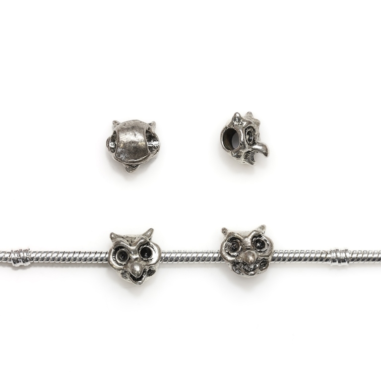 PANDORA TYPE - METAL - OWL HEAD - 12x12x9mm NICKEL - 8pcs. Hole-4.5mm