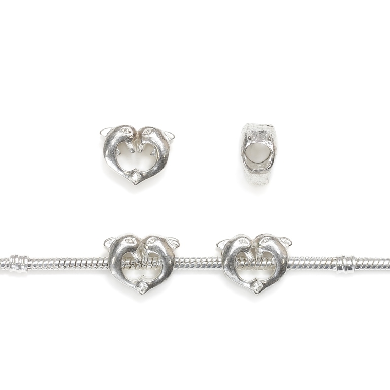 PANDORA TYPE - METAL - DOLPHIN HEART - 16x13x8mm SILVER - PACKAGE 30pcs. Hole-5.5mm