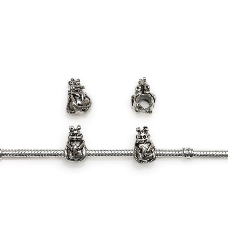 PANDORA TYPE - METAL - RABBIT WITH CARROTS - 9x14x10mm NICKEL - 10pcs. Hole-4.5mm