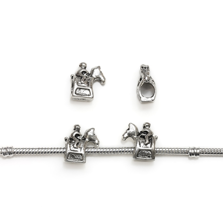 PANDORA TYPE - METAL - HORSE WITH JOCKEY - 13x14x7mm NICKEL - PACKAGE 40pcs. Hole-5.0mm