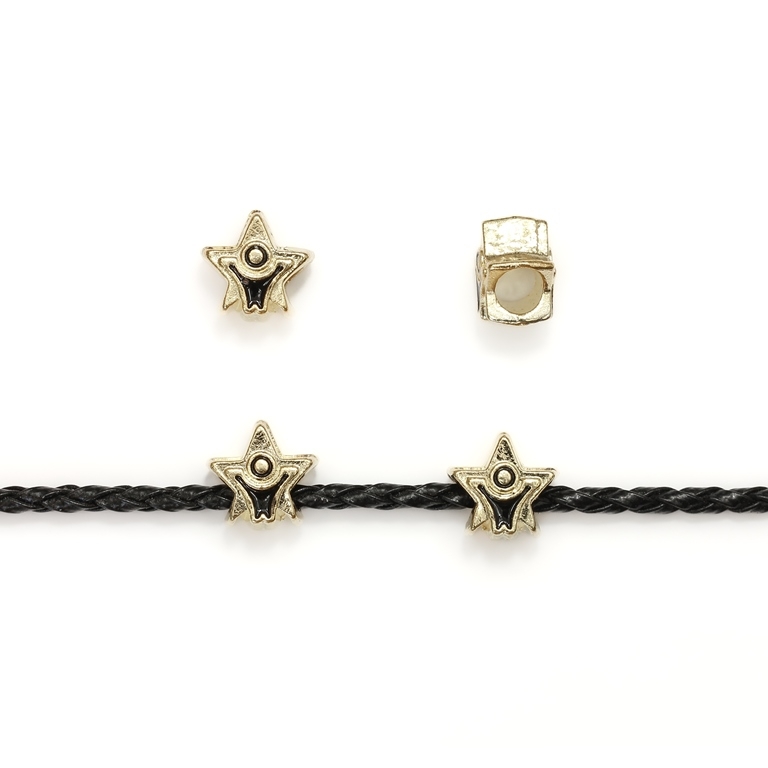 PANDORA TYPE - METAL WITH ENAMEL - STAR 01 - 12x12x8mm GOLD AND BLACK - 8pcs. Hole-4.5mm