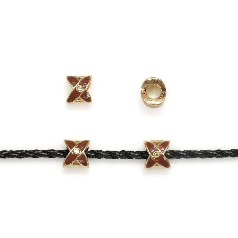 PANDORA TYPE - METAL WITH ENAMEL - X 03 - 10x10x9mm GOLD AND ROSE DUST (DARK) - 5pcs. Hole-4.5mm