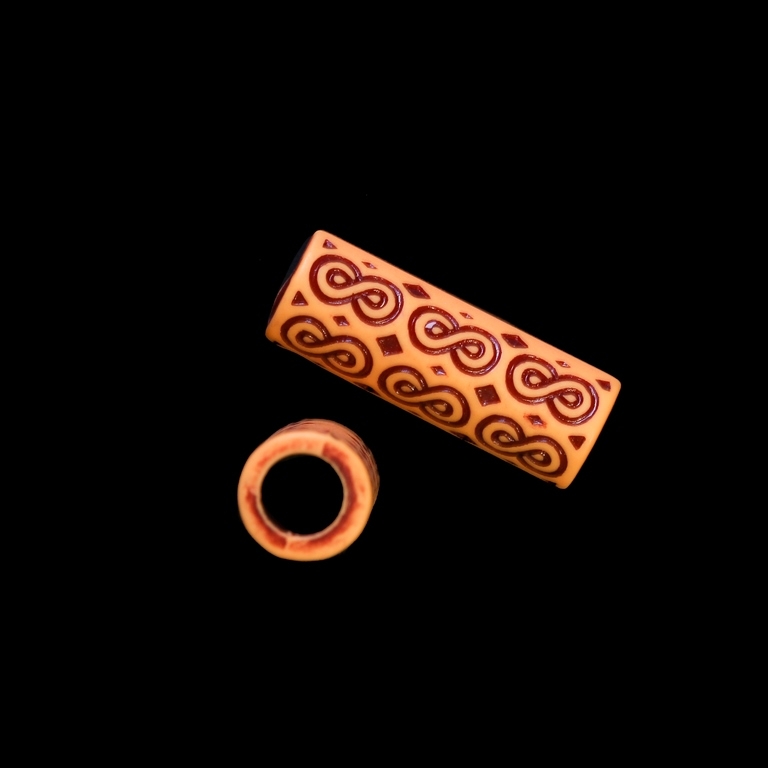 IMITATION WOOD BEADS - CYLINDER RELIEF INFINITY - 30x11mm ORANGE AND BROWN - PACKAGE 500g Hole-7.0mm (263pcs.)