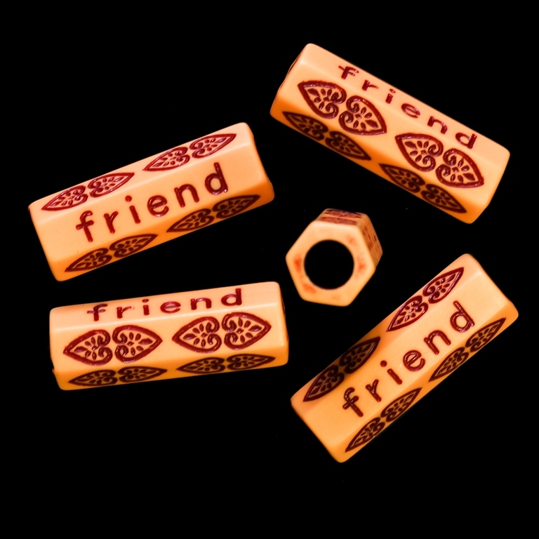 IMITATION WOOD BEADS - CYLINDER HEXAGON RELIEF FRIEND - 30x11mm ORANGE AND BROWN - PACKAGE 500g Hole-6.0mm (295pcs.)