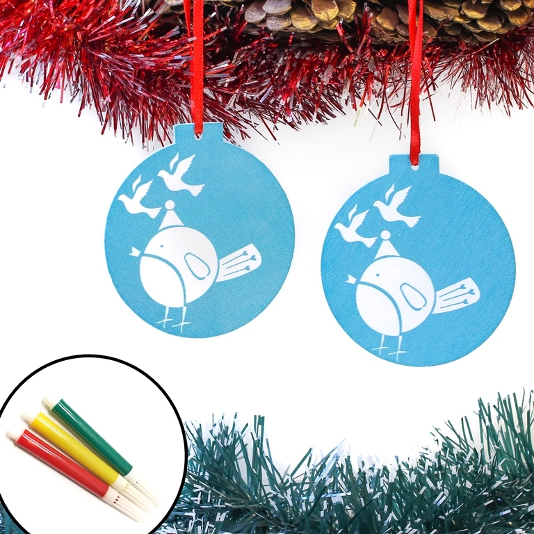 CHRISTMAS DECORATION - PENDANT WOODEN - COLORING BALL 01 - 8x9x0.2cm BLUE - PACKAGE 12x2pcs.