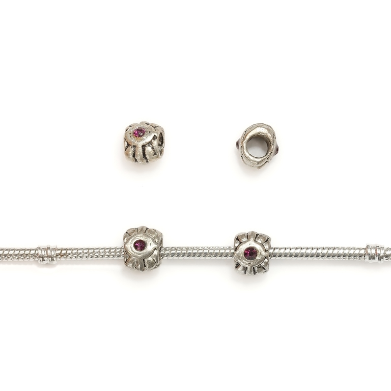 PANDORA TYPE - METAL WITH CRYSTALS - TILE RELIEF 02 - 8x10x10mm NICKEL AND VIOLET - 60pcs. Hole-4.5mm